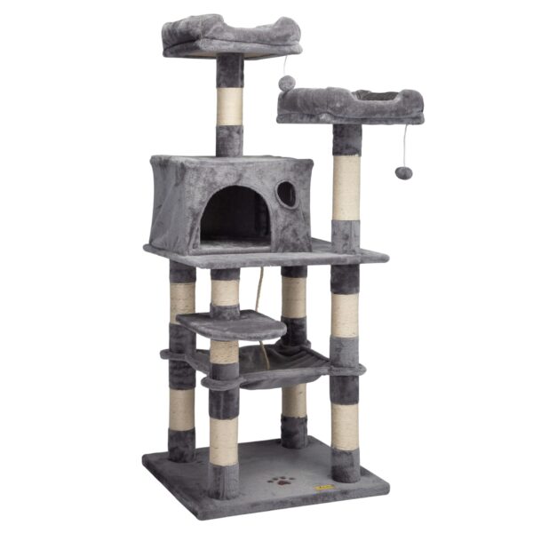 Coziwow 58” Multi-Level Cat Tree Condo House With Scratching Posts, Interactive Balls, Gray CW12A0288 2