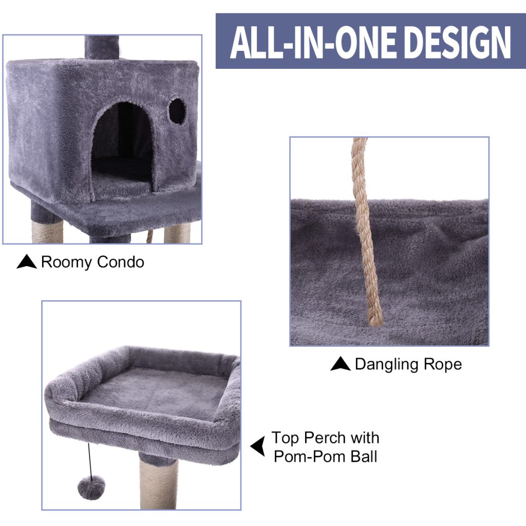 Coziwow 58” Multi-Level Cat Tree Condo House With Scratching Posts, Interactive Balls, Gray CW12A0288 36