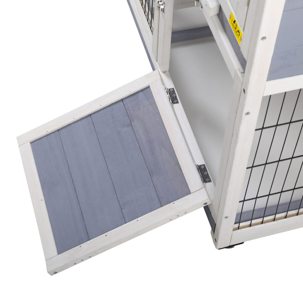 Coziwow Wood 2-Tier Large Rabbit Hutch Pet Cage Bunny House W/ Waterproof Roof, Rust-Proof Mesh And 4 Wheels, Gray+White CW12A0414 xj9