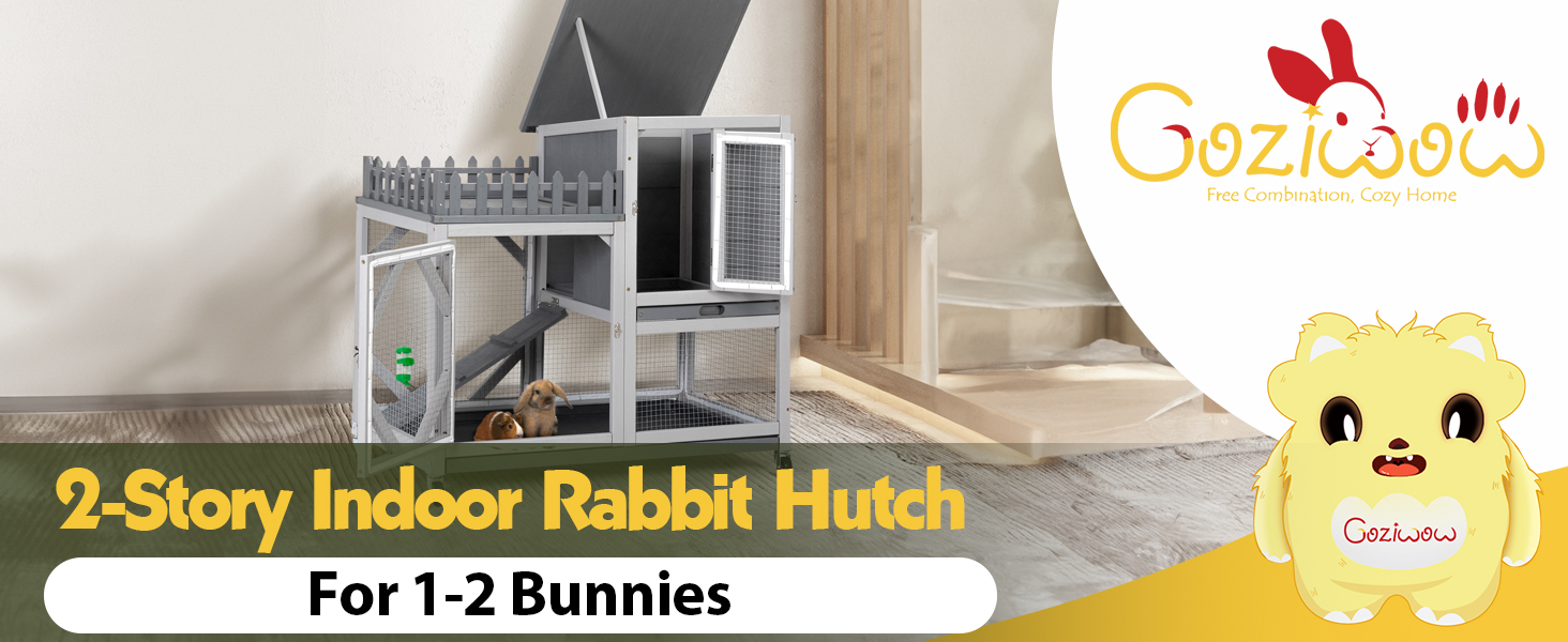38″L 3-Story Indoor Rabbit Hutch Guinea Pig Cage with Wheels, For 1-2 Pets, Gray CW12A0504 1