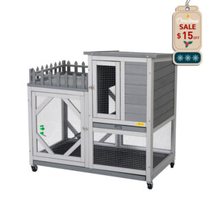 Coziwow 38"L Large 3-Story Wood Rabbit Bunny Hutch On Wheels, Gray CW12A0504
