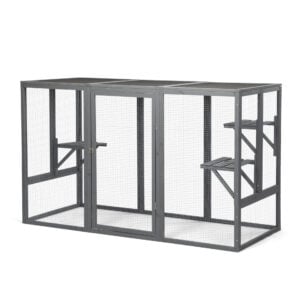 Coziwow Large Wooden Catio| Indoor And Outdoor Cat Enclosure With Asphalt Roof, Dark Gray CW12B0379 3