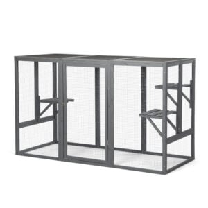 44"H Large Wooden Catio| Indoor And Outdoor Cat Enclosure With Asphalt Roof, for 2 Cats, Dark Gray