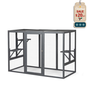 Coziwow Large Wooden Catio| Indoor And Outdoor Cat Enclosure With Asphalt Roof, Dark Gray CW12B0379 5