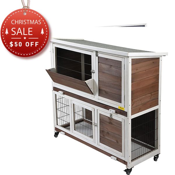 Coziwow Wood 2-Tier Rabbit Hutch Pet Cage Bunny House W/ Wheels, Indoor & Outdoor Use, Brown CW12B0415 1