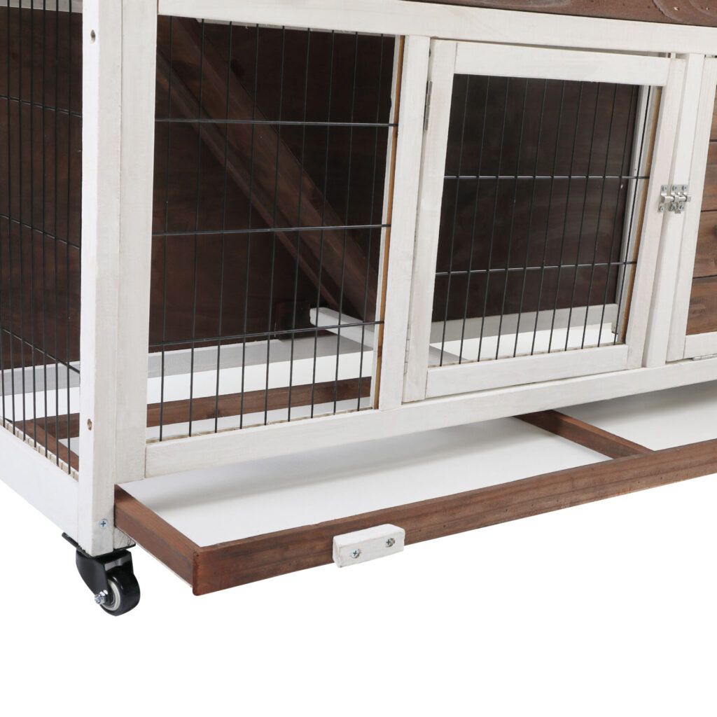 Coziwow Wood 2-Tier Large Rabbit Hutch Pet Cage Bunny House W/ Waterproof Roof, Rust-Proof Mesh and 4 Wheels, Brown+White CW12B0415 xj7