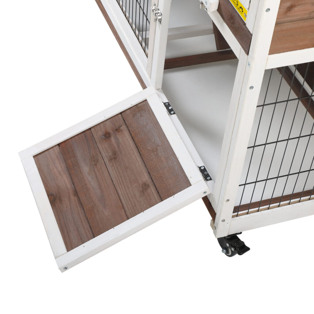 Coziwow Wood 2-Tier Large Rabbit Hutch Pet Cage Bunny House W/ Waterproof Roof, Rust-Proof Mesh and 4 Wheels, Brown+White CW12B0415 xj8