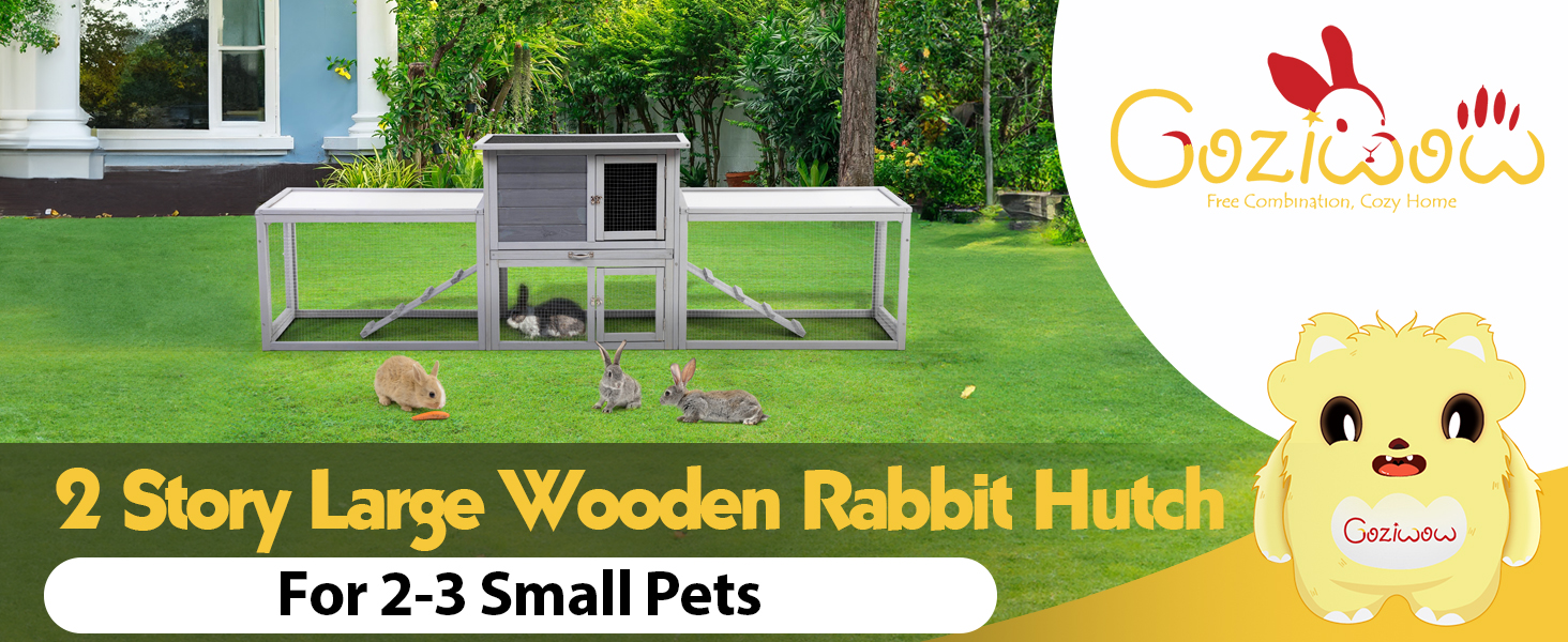 94.5″L 2 Story Spacious Rabbit Hutch, Chicken Coop, Guinea Pig Cage with Removable Tray, For 2-3 Pets CW12B0595 Rabbit Hutch