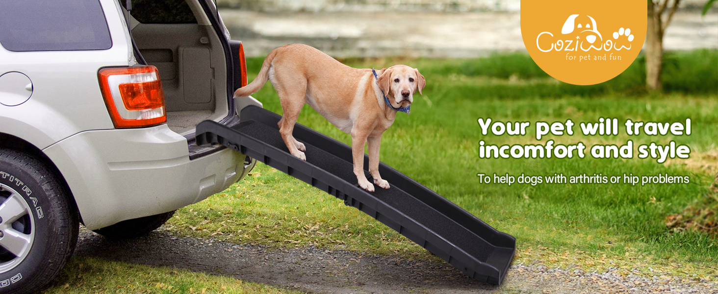 Coziwow 61″L Portable Folding Non-Slip Dog Ramp For Car with Stable Secure Sloping Pads, Water-Proof Sandpaper CW12E0290AYana1464X6001
