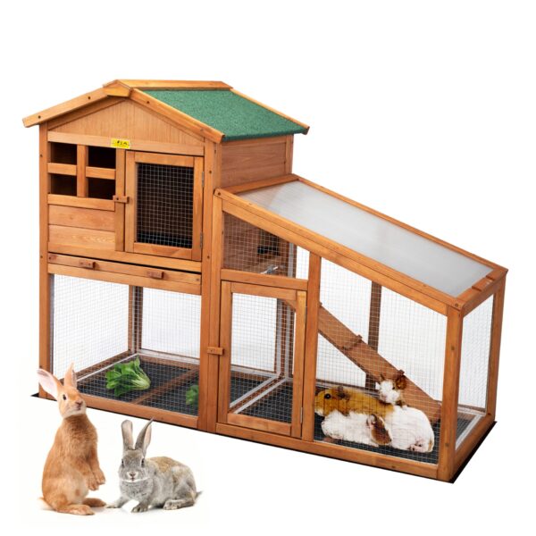 Coziwow 2-Story Wooden Rabbit Hutch, Indoor And Outdoor Bunny Cage Chicks Coop W/ Leak-Proof Tray and 2 Removable PVC Layers, Orange CW12E0488 zt7