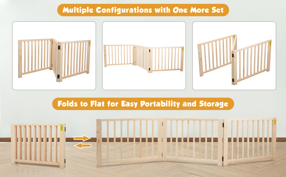 Coziwow 17.5″H Modern Folding Indoor Dog Gate, 3 Panels, Adjustable Freestanding Pet Fence, For Entryways Or Hallways, Pinewood CW12F0237 970X6002