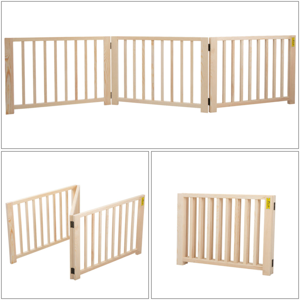 Coziwow 17.5″H Modern Folding Indoor Dog Gate, 3 Panels, Adjustable Freestanding Pet Fence, For Entryways Or Hallways, Pinewood CW12F0237 zt2