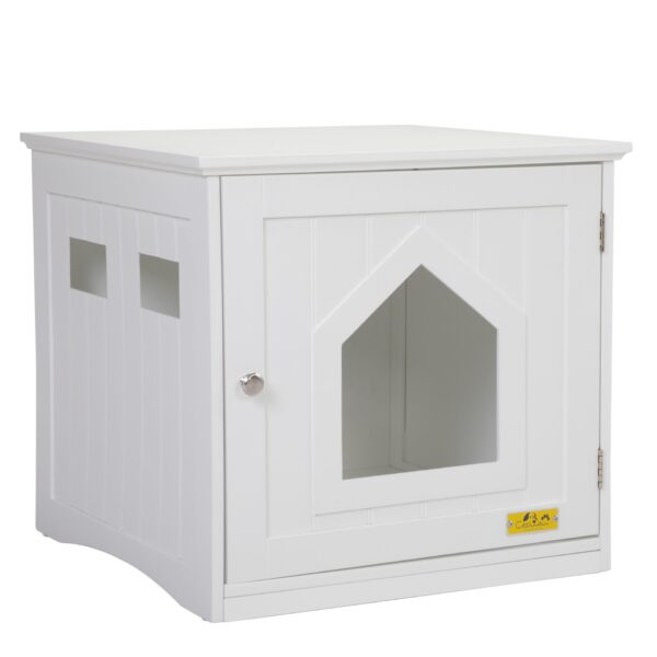 Coziwow 20" H Hideable Wooden Cat Litter Box Enclosure Nightstand w/ Pentagonal Hole, 4 Vents, White CW12F0309 3