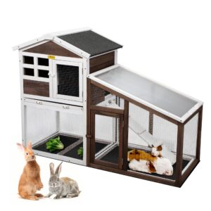 Coziwow 2-Story Wooden Rabbit Hutch, Indoor and Outdoor Bunny Cage Chicken Coop W/ Pull Out Tray, Brown CW12F0489 zt7 1