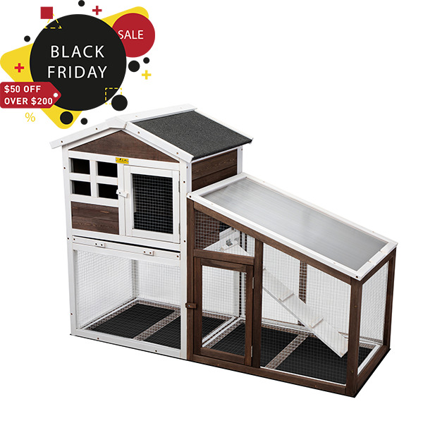 Coziwow Wooden Rabbit Hutch 2-tier Chicken Coop W/ Pull Out Tray, Brown CW12F0489