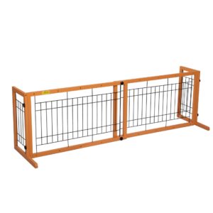Freestanding Wood Dog Fence with Adjustable Width 39.7" to 71.2", Natural CW12G0238 16 Dog Fence