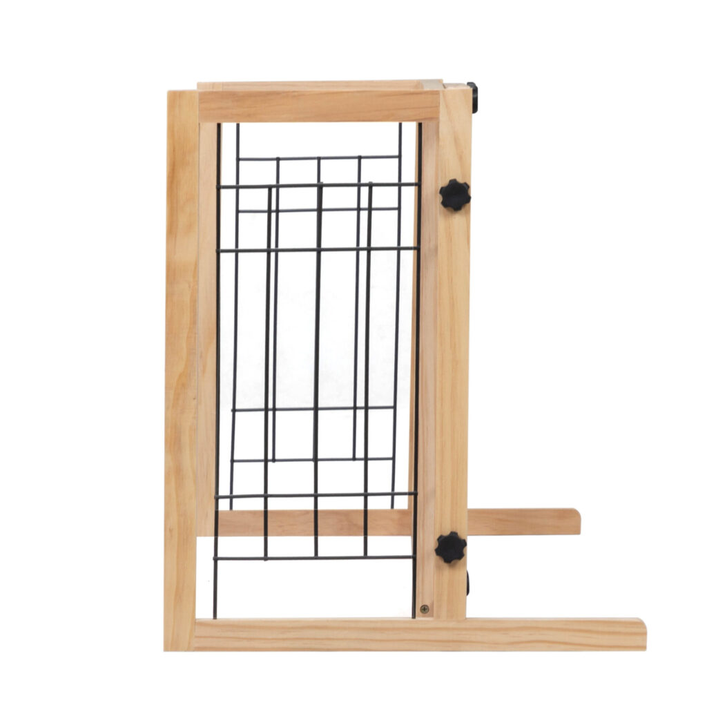 Coziwow Adjustable Freestanding Indoor Dog Gate, Width 38" to 71", Pinewood Safety Dog Fence, Suitable for Small to Medium,Natural Wood CW12G0238 4