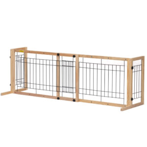 Coziwow Adjustable Freestanding Indoor Dog Gate, Width 38" to 71", Pinewood Safety Dog Fence, Suitable for Small to Medium，Natural Wood CW12G0238 7 1 Dog Gate