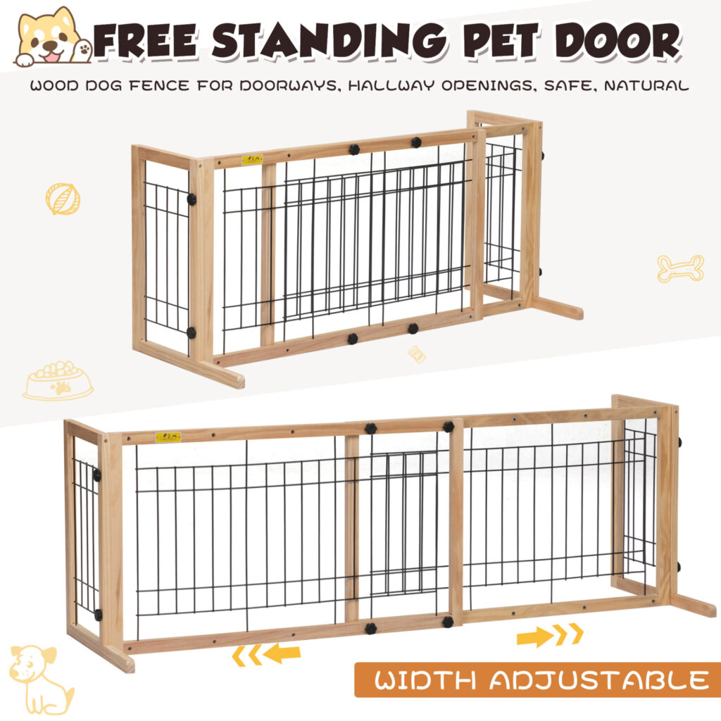 Coziwow Adjustable Freestanding Indoor Dog Gate, Width 38" to 71", Pinewood Safety Dog Fence, Suitable for Small to Medium，Natural Wood CW12G0238 zt2