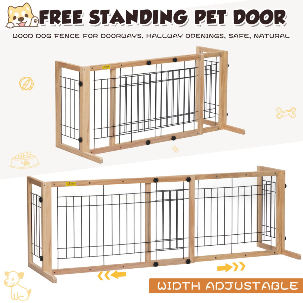 Coziwow Adjustable Freestanding Indoor Dog Gate, Width 38" to 71", Pinewood Safety Dog Fence, Suitable for Small to Medium,Natural Wood CW12G0238 zt2