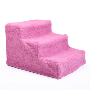 Pet Dog Ramp 3 Levels Height Wide Machine-Washable Pet Steps with Cover, Dark Pink CW12G0274 6 Dog Stair