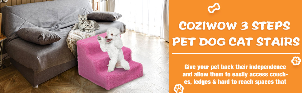 Coziwow 3-Step Dog Stairs|Non-Slip Pet Steps, Dark Pink CW12G0274 970X30011