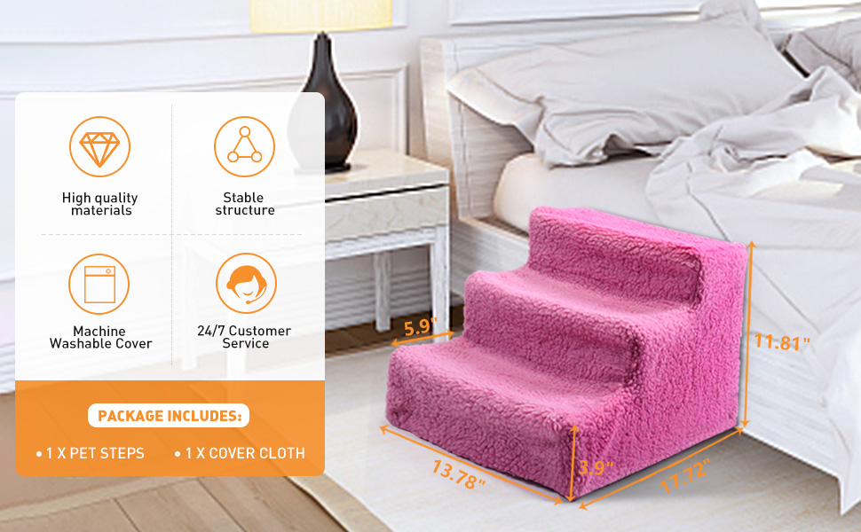 Coziwow 3-Step Dog Stairs|Non-Slip Pet Steps, Dark Pink CW12G0274 970X6002