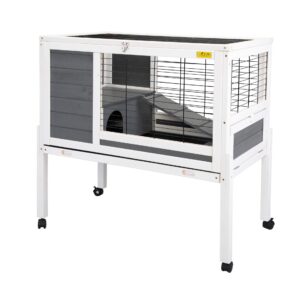 Coziwow Raised Large Rabbit Hutch Small Animal House, Indoor Outdoor Bunny Cage With Openable Roof and Removable Tray CW12G0472 5