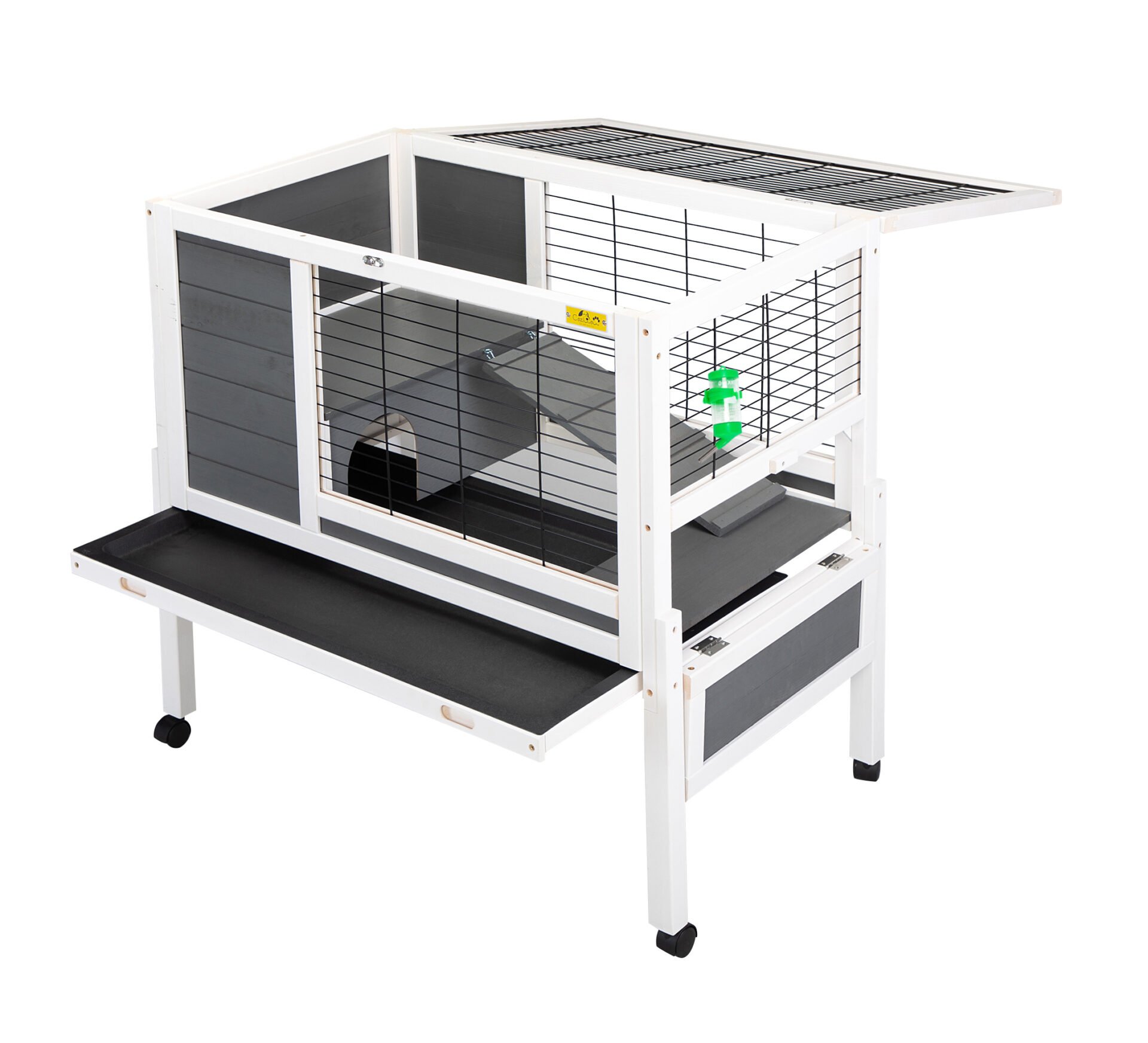 Coziwow 37"L Elevated Wood Rabbit Hutch With 4 Casters, for 1-2 Bunnies, Gray + White CW12G0472 51 1