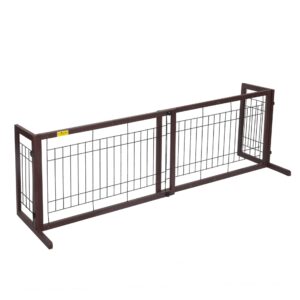 Coziwow Adjustable Freestanding Indoor Dog Gate, Pine Wood Safety Pet Fence, Brown CW12H0239 13