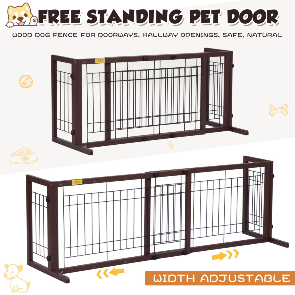 Coziwow Adjustable Freestanding Indoor Dog Gate, Pine Wood Safety Pet Fence, Dark Brown CW12H0239 zt2