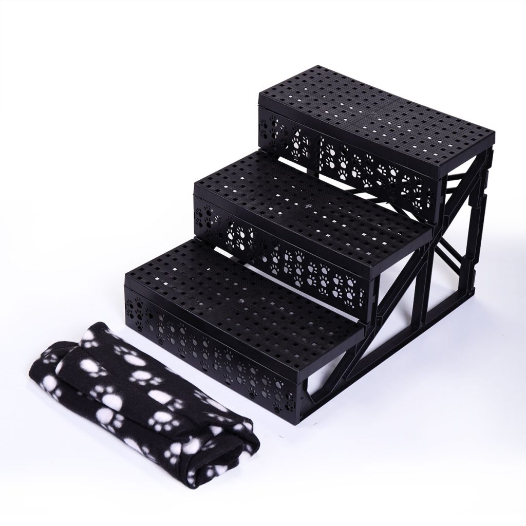 Coziwow 11.7"H 3-Step Light-Weight Dog Stair Climber with Non Slip Paw Prints Slipcover, Sturdy Plastic Frame, Black CW12H0275 5