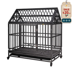 Coziwow 42.5"L Heavy Duty Dog Crate, Dog Kennel Cage With Lockable Wheels, Pointed Roof CW12H0311 2 novgift