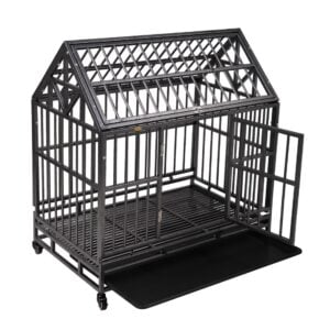 Coziwow 37″L Heavy Duty Dog Crate, Dog Kennel Cage with Lockable Wheels, Pointed Roof CW12H0311 3