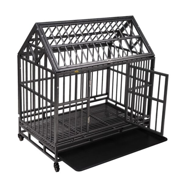 Coziwow 37" Heavy Duty Metal Double Door Large Dog Crate, High-End Stylish Dog Crate with a Pointed Top, 4 360-Degree Rotating Casters CW12H0311 3