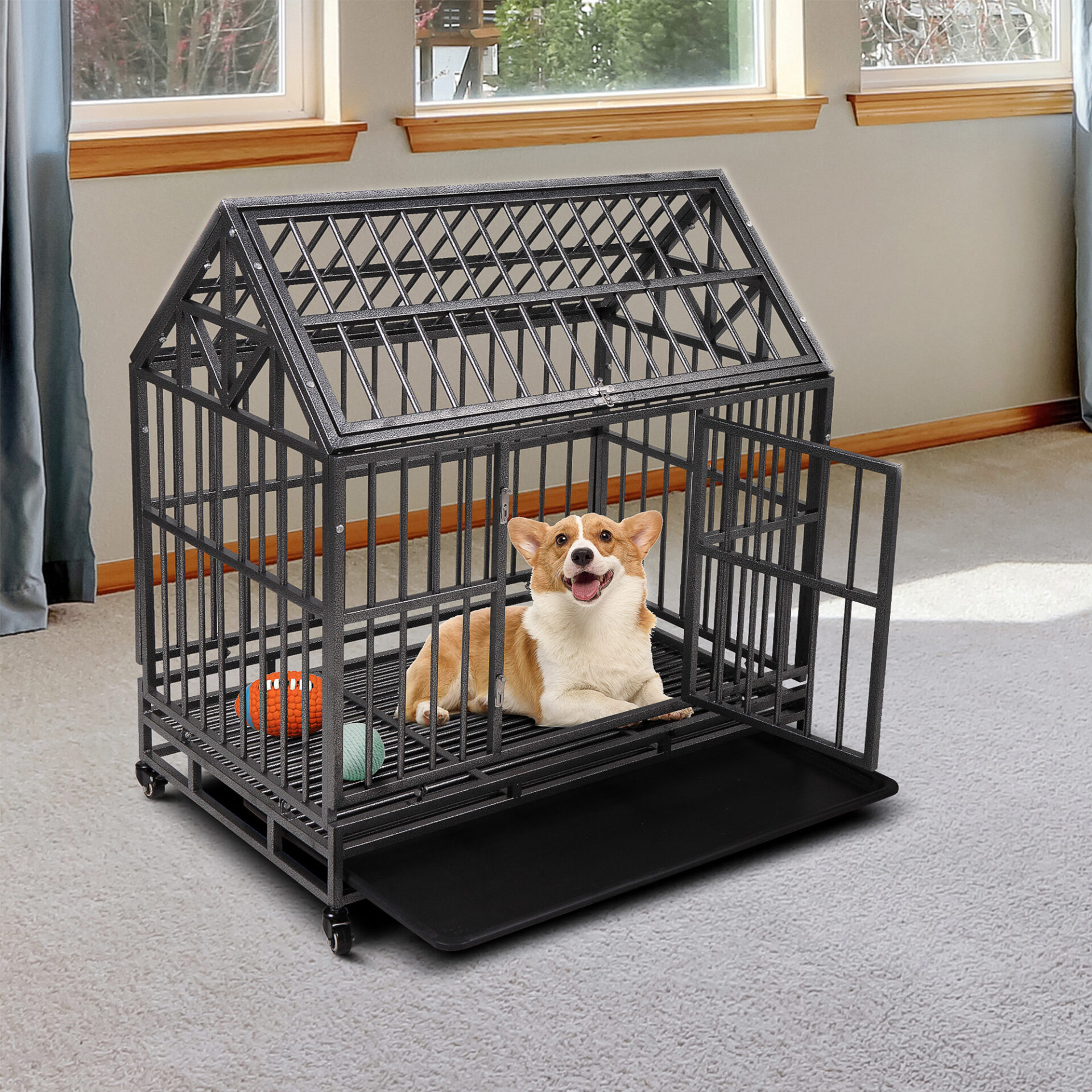 37″ Heavy-Duty Metal Outdoor Dog Crate- Coziwow