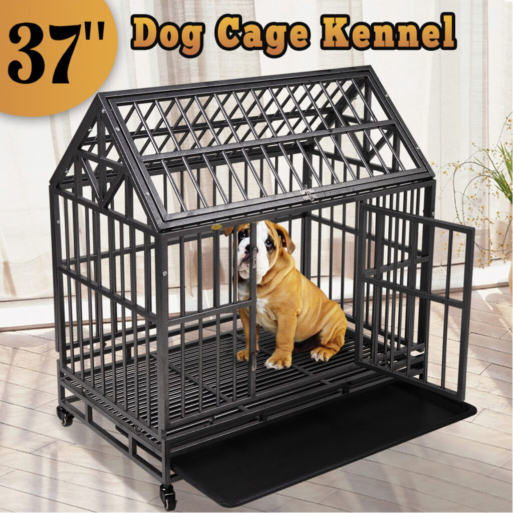 Coziwow 37″L Heavy Duty Dog Crate, Dog Kennel Cage with Lockable Wheels, Pointed Roof CW12H0311 zt11 1