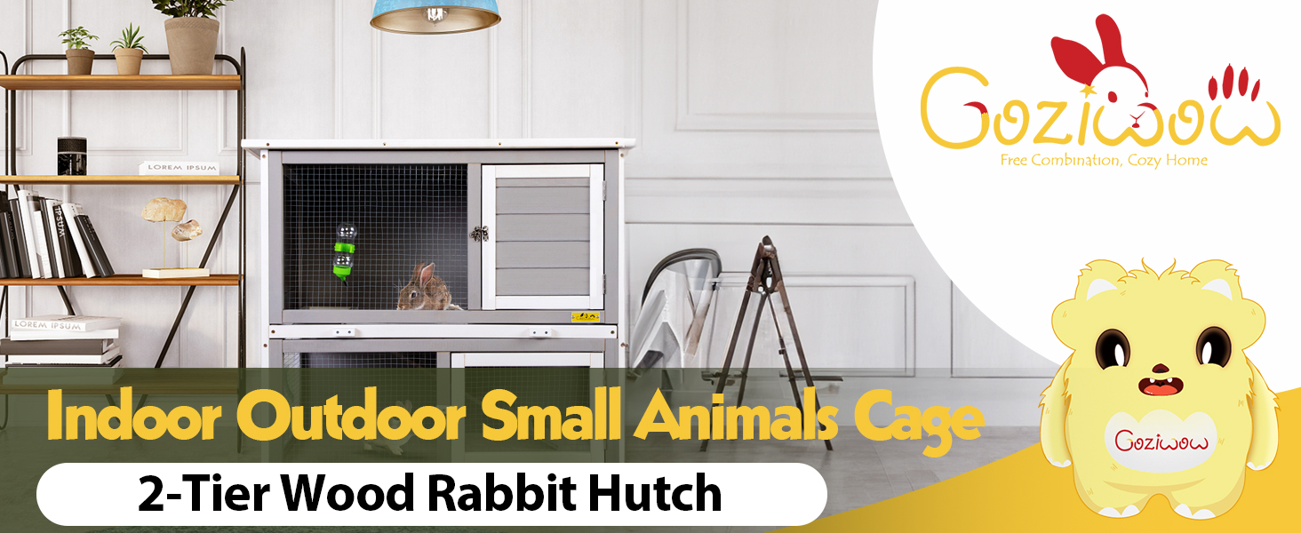 35″L 2-Tier Wood Waterproof Rabbit Hutch, Guinea Pig Cage, Indoor/Outdoor, For 1-2 Small Animals, Gray CW12H0437 1