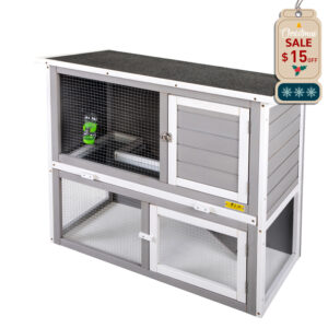 Coziwow 35"L 2-Tier Outdoor Indoor Wood Rabbit House With Waterproof Roof, Gray+White CW12H0437