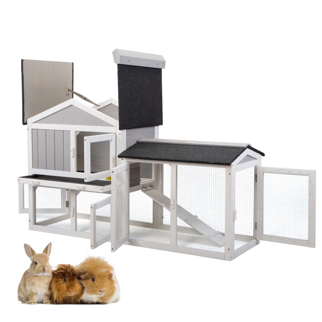 High Rabbit Villa Hutch, Large Outdoor Pet House Shelter for Bunnies CW12H0473 1 1