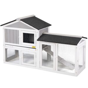 Coziwow 2 Story Wooden High Rabbit Hutch Villa, Large Outdoor Pet House Shelter For Bunnies W/ Openable Roof & Removable Tray, Gray+ Black+ White CW12H0473 2