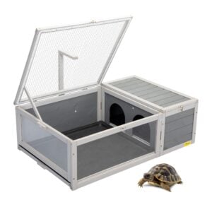 Wooden Indoor Tortoise Enclosure| Reptile Cage For Small Animals With 2 Trays, Gray