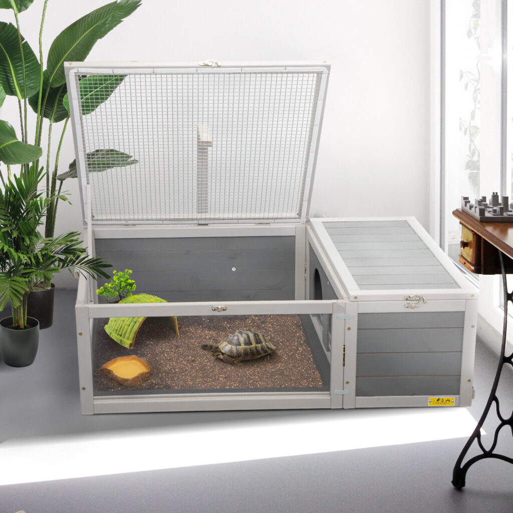 Coziwow Wooden Indoor Tortoise Enclosure| Reptile Cage For Small Animals With 2 Trays, Gray CW12H0491 cj5