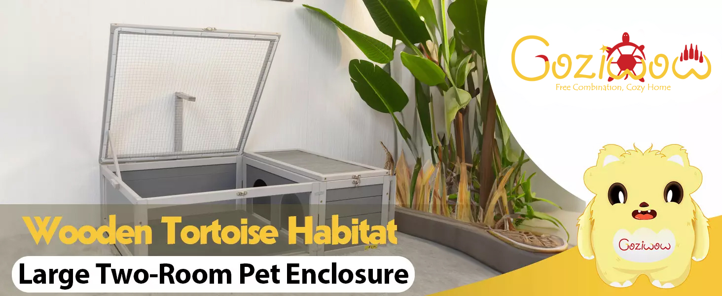 Wooden Indoor Tortoise Enclosure| Reptile Cage For Small Animals With 2 Trays, Gray CW12H0491