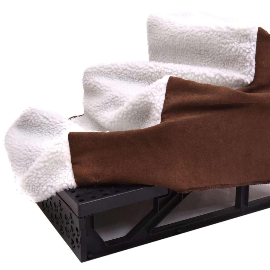 Coziwow 3-Step Pet Dog Stair Helper with Machine-Washable Removable Softcover, Thickened Pet Plastic Frame with X Supporting, Brown&White CW12K0150 14 1