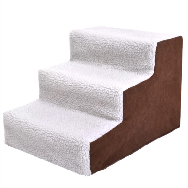 Coziwow 3-Step Pet Dog Stair Steps with Machine-Washable Removable Softcover, Thickened Pet Plastic Frame with X Supporting, Brown&White CW12K0150 7