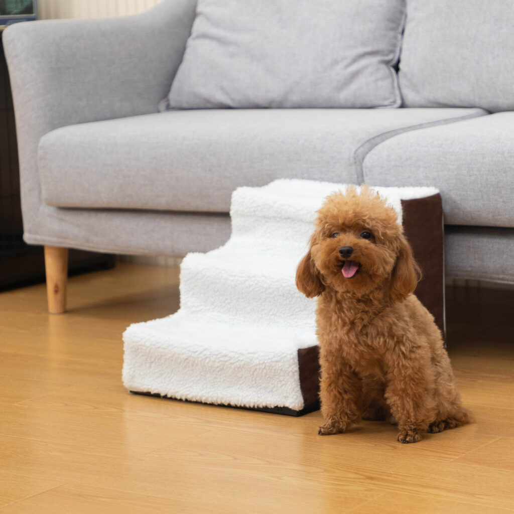 Coziwow 3-Step Pet Dog Stair Helper with Machine-Washable Removable Softcover, Thickened Pet Plastic Frame with X Supporting, Brown&White CW12K0150ZT Lynn Ge2000x20001