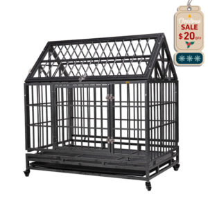 Coziwow 37″L Heavy Duty Dog Crate, Dog Kennel Cage with Lockable Wheels, Pointed Roof CW12K0312 1