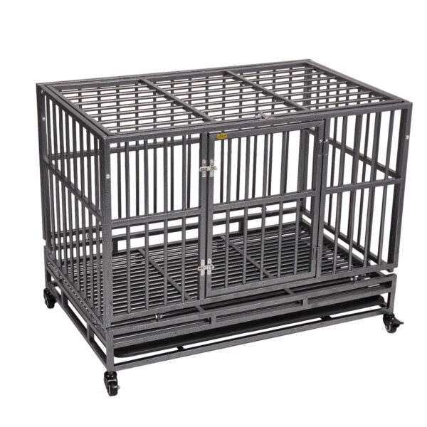Coziwow 37" Heavy Duty Metal Double Door Large Dog Crate, High-End Stylish Dog Crate with a Flat Top, 4 360-Degree Rotating Casters CW12L0313 4