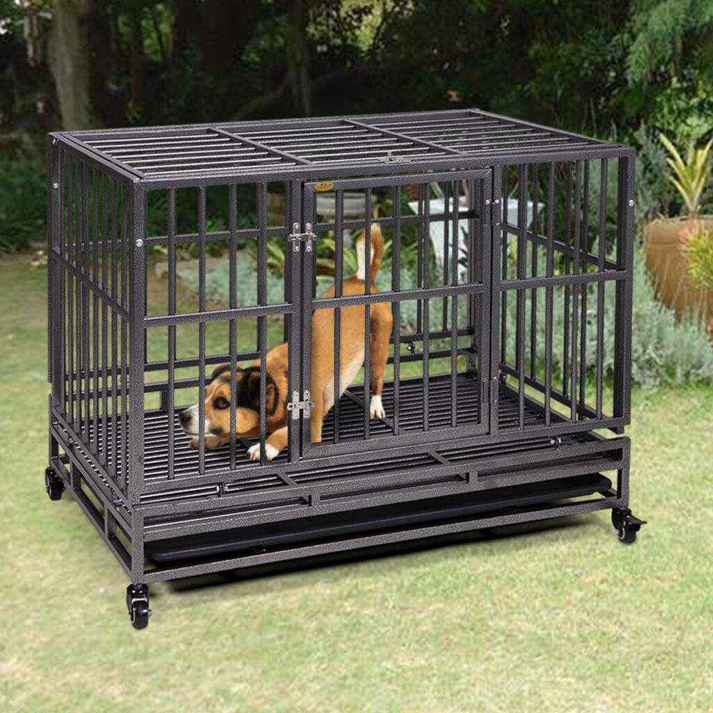 Coziwow 37″L Heavy Duty Dog Crate, Dog Kennel Cage With Lockable Wheels, Flat Roof CW12L0313 cj4 1